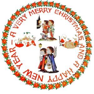 Vintage Wynne Novelty Christmas Tin Tray 13" Round Metal Angels Holiday Platter